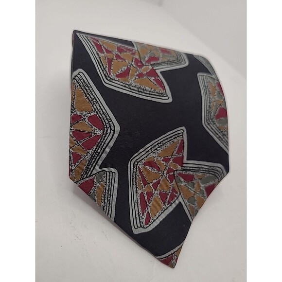 VTG Christian Dior Mens Silk Necktie Black Brown Geometric Tie USA - Picture 2 of 6